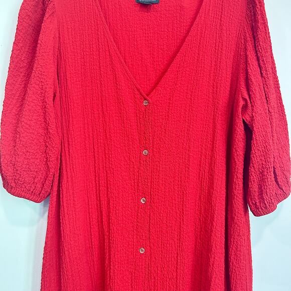 Maeve Scarletta Crinkle Button Up VNeck Maxi Dress Red Size L - Picture 3 of 7